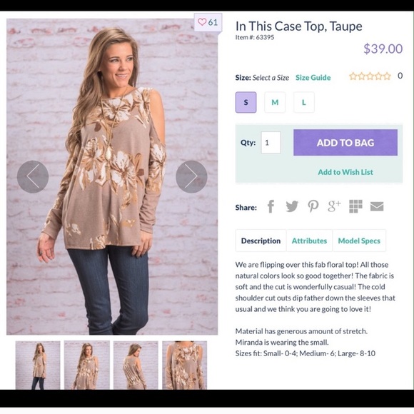 Taupe Floral open shoulder top size small - Picture 2 of 5